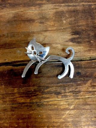 Cat Pin Siamese Brooch Fine 925 Sterling Silver Moving Head Vtg Articulating