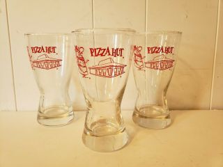 Vintage Pizza Hut Beer Soda Drinking Glasses Set Of 3 - Old Logo 1970 