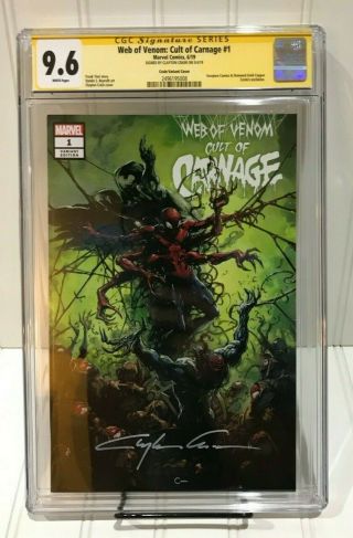 Web Of Venom Cult Of Carnage 1 Cgc 9.  6 Ss Signed By Clayton Crain W/coa