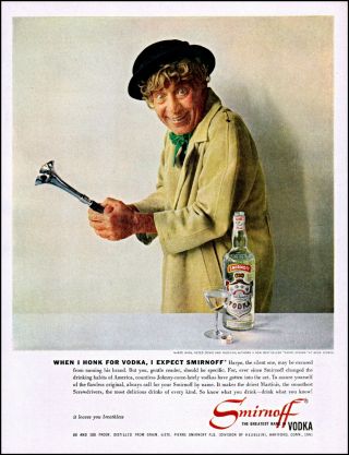 1961 Harpo Marx & Horn Smirnoff Vodka Marx Brothers Vintage Photo Print Ad Adl80