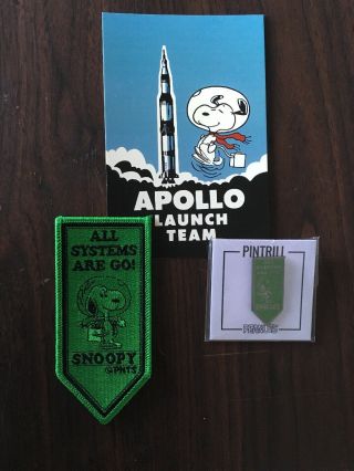 Sdcc 2019 Peanuts Snoopy Astronaut All Systems Are Go Green Pennant Pin,  Patch