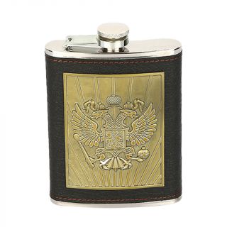 8oz Hip Flask with Screw Cap Stainless Steel/Leather Effect Gift Black 3 2