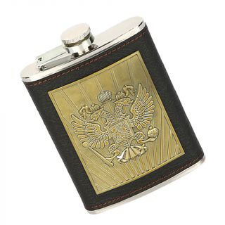 8oz Hip Flask with Screw Cap Stainless Steel/Leather Effect Gift Black 3 4