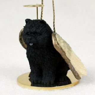 Chow Black Dog Angel Ornament Hand Painted Resin Figurine Christmas Collectible