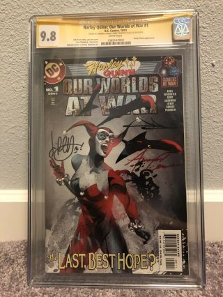 Harley Quinn: Our Worlds At War 1 Cgc 9.  8 Ss Signed By Amanda Conner,  Jae Lee,