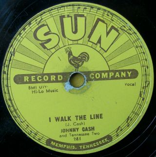 78 Rpm Record Johnny Cash Sun 241 I Walk The Line B/w Get Rhythm 1956