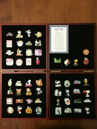 Full Set Of 53 Peanuts Pins With Two Wooden Cases