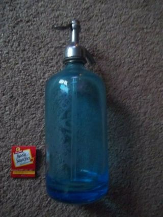 Vintage Blue Seltzer Bottle " Standard Carbonic " V Moreo L.  I.  Engraved On Spout