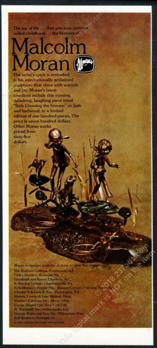 1976 Malcolm Moran Kids Crossing The Stream Bronze Photo Vintage Print Ad