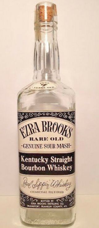 Vintage 7 Year Old Ezra Brooks Bourbon Whiskey Clear Glass 4/5 Qt Bottle Empty