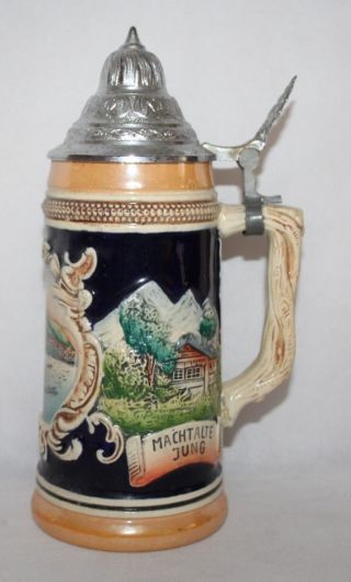 Vintage 9 " Lidded Beer Stein - Souvenir Of Gibraltar