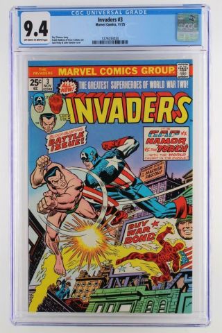 Invaders 3 - Cgc 9.  4 Nm Marvel 1975 - Captain America & Human Torch App