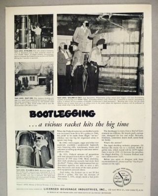 Licensed Beverage Industries Print Ad - 1953 Lower Tax,  Bootlegging Crime