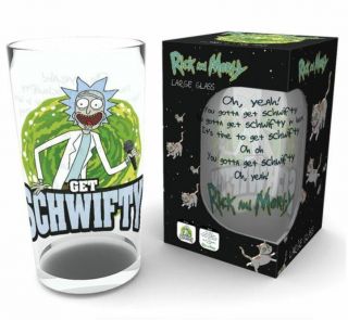 Official Rick And Morty Get Schwifty Pint Drinking Glass And Gift Boxed
