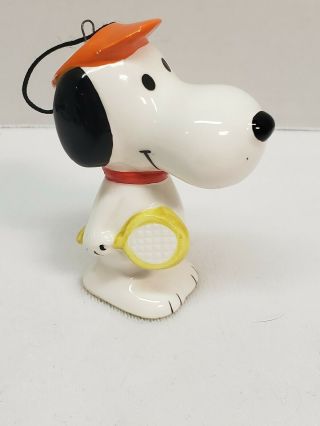 Rare Vintage Peanuts Snoopy Ceramic Christmas Ornament Playing Tennis