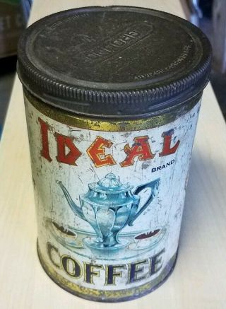 Rare Antique Tin Can Ideal Brand Coffee Newark Nj