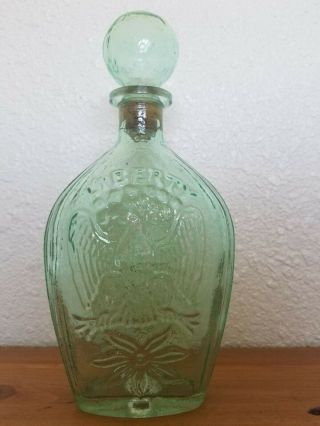 Vintage Green Freemason Glass Flask Liberty Eagle/american Flag,  Cannon.  W/topper