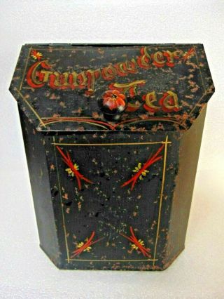 Antique Gunpowder Tea Advertising Tin Box Store Counter Display Hand Decorated