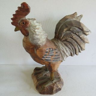 Rustic Wood Carved Rooster/chicken Glass Eyes Hand Painted
