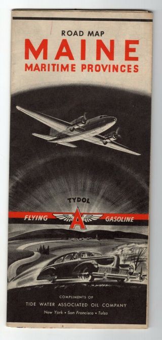 1941 Tydol Flying A Road Map Of Maine