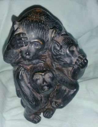 Black Resin? 3 Wise Monkey Figurine See No,  Speak No Hear No Evil.  1995 Yy Korea