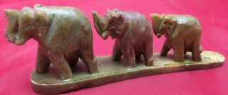 Antique Vintage Hand Carved Stone Jade? Elephants Three In A Row Made In India