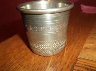 Vintage Just A Thimble Full Thimblefull Pewter Drink Measure Cup