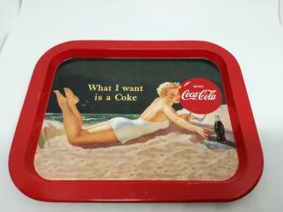 Coca Cola Metal Serving Tray - Vintage Look - Pin Up Girl Woman On Beach