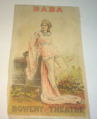 Rare Antique Victorian American Bowery Theater Baba Advertising Ny Trade Card Us