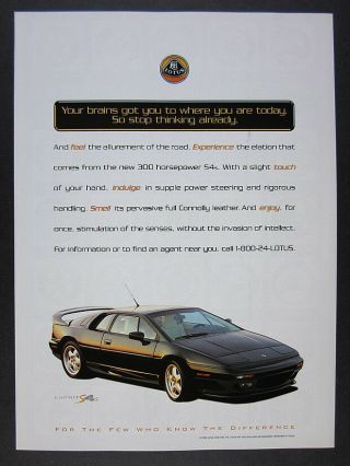 1996 Lotus Esprit S4s Black Car Color Photo Vintage Print Ad