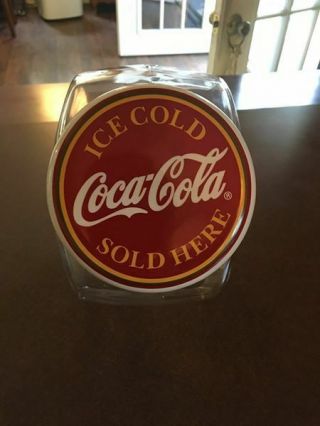 Ice Cold Coca Cola Here Candy Jar Glass Canister Porcelain Lid Coke Cookie