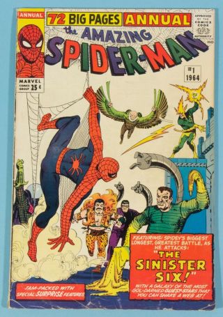 Spider - Man Annual 1 Vg 4.  5 Marvel 1st Sinister Six Stan Lee Ditko