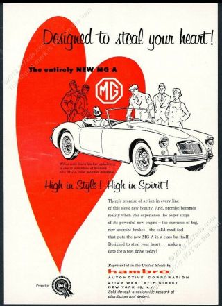 1956 Mg Mga Car Red Heart Illustrated Vintage Print Ad