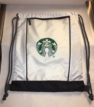 Starbucks White Backpack Logo Bag Single String Nylon Expandable.