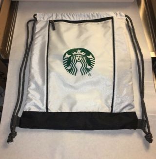 Starbucks White Backpack Logo Bag Single String Nylon Expandable. 2
