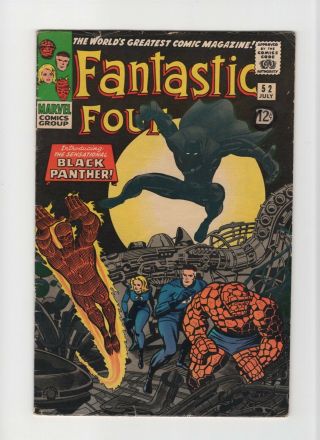 Fantastic Four 52 Fn - 5.  5 Vintage Marvel Comic Key Kirby 1st Black Panther