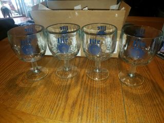 Lite Beer Blue Logo Miller Lite Stemmed Thumbprint Dimpled Goblet Glass Set Of 4