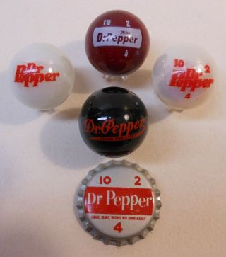 4 Vintage Dr Pepper 1 " Marbles & Stands And Bottle Cap
