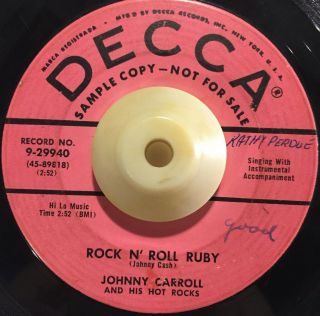 Johnny Carroll Hot Rocks Rock N Roll Ruby / Tryin To Get - Decca 9 - 29940 Pink