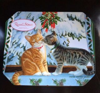 Persis Clayton Weirs Mistletoe Cats Russell Stover Tin Hinged Box