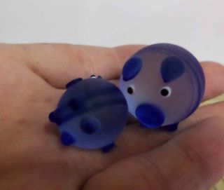 Cutie Mother Pig With 3 Baby Piggy Sanded Glass Display Figure Set Blue 5