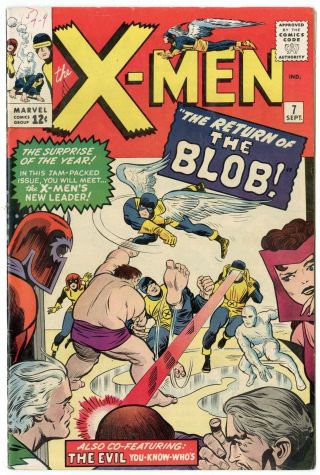 X - Men 7 Vf 8.  0 White Pages Magneto App.  Blob Returns Marvel 1964