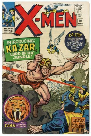 X - Men 10 Vf/nm 9.  0 Ow/white Pages 1st App.  Ka - Zar Marvel 1965
