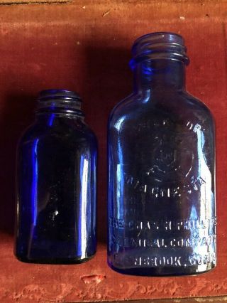 2 - Vntg Phillips Milk Of Magnesia Cobalt Blue Glass Bottle Glenbrook Ct