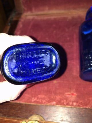2 - VNTG Phillips Milk Of Magnesia Cobalt Blue Glass Bottle Glenbrook CT 5