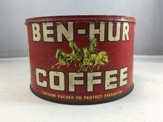 Vintage Antique Coffee Tin Can Ben - Hur Coffee 1lb Advertising Canister No Lid