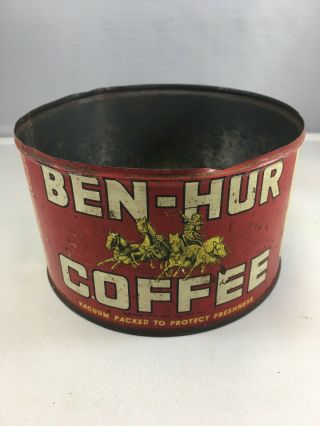 VIntage Antique Coffee Tin Can BEN - HUR COFFEE 1lb advertising canister no lid 3