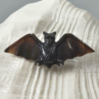 Flying Bat Buffalo Horn Carving Cabochon For Pendant Art Handmade In Bali 2.  38 G