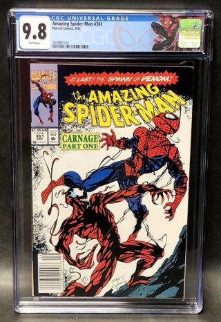 The Spider - Man 361 Cgc 9.  8 Newsstand White Pages Carnage Custom Label