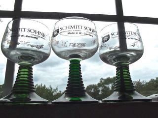 3 Vintage W German Roemer Green Beehive Stem Wine Glasses Schmitt Sohne 0.  1l
